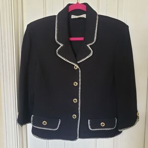 St John  Sz 10 Knit Blazer 3/4 Sleeves Black White